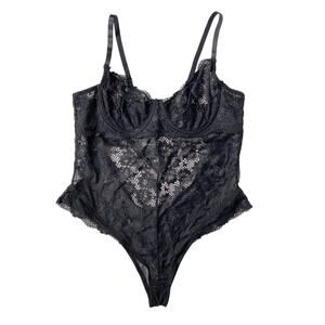 Oh La La Cherie Paris Lingerie Bodysuit Black Lace Sheer Thong Underwire 2X